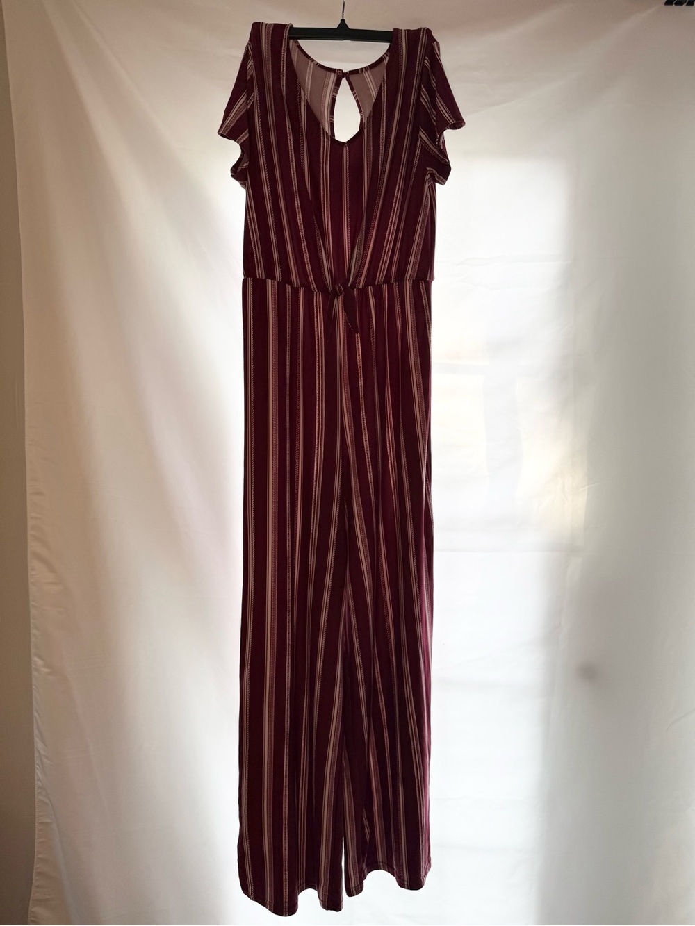 Striped Burgundy Maxi Dress with Keyhole Neck